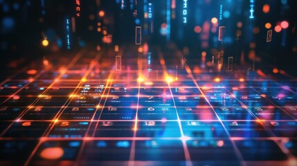 Calendar with hologram glow, futuristic light grid 