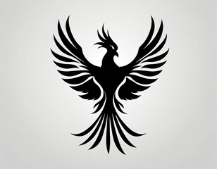 Naklejka premium a black silhouette a bold logo with a phoenix, symbolizing rebirth and resilience. Ai generated images 