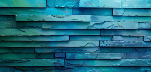 Abstract flat lay background featuring seven layers of bricks in cool blue and green tones, creating a serene atmosphere for lifestyle and wellness concepts.