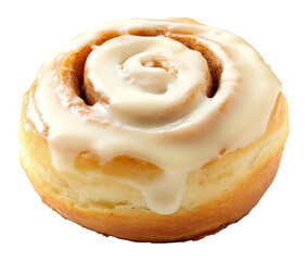 Fototapeta premium Cinnamon roll with creamy icing on transparent background
