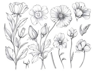 Delicate Blossoms: A Minimalist Line Art of Flowers