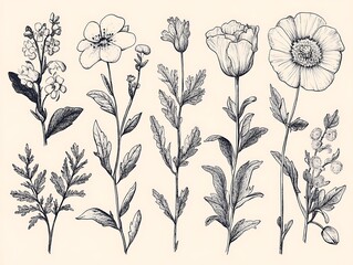 Delicate Blossoms: A Minimalist Line Art of Flowers