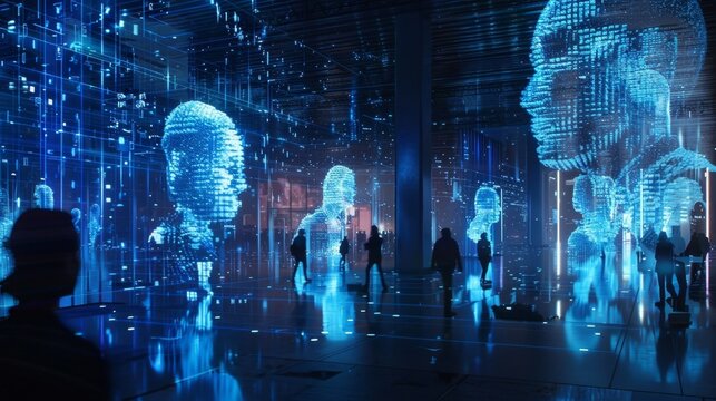 Lifesized holograms of influential figures in the blockchain community fill the central atrium inspiring and educating visitors.