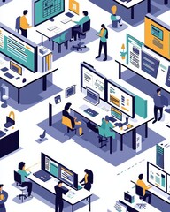 Obraz premium Illustration of a modern office environment with people working.