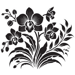 Silhouette Orchids Flowers With Leaves, orchid silhouette ,orchid sv g,orchid p ng,orchid illustrate ion,orchid, silhouette flower,vector 29