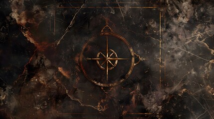 Dark marble texture background with antique compass rose.