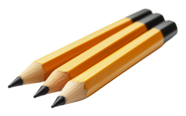 Three sharpened pencils arranged for writing, cut out - stock png.