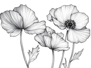 Delicate Blossoms: A Minimalist Line Art of Flowers