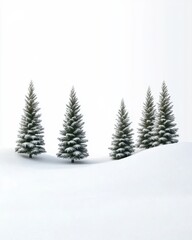 Fototapeta premium [Winter Evergreen Tree Landscape] Winter Wonderland: Snow-Covered Landscape with Tall Conifers and Serene Sloping Terrain