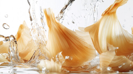 Fresh garlic cloves splashing in water create a dynamic culinary scene