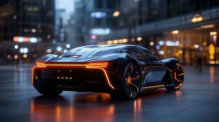 Obraz premium Futuristic Car with Glowing Lights in Urban Nightscape