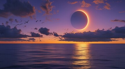 Total Solar Eclipse Over the Ocean in a Breathtaking Scene