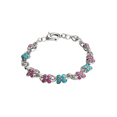 Obraz premium Elegant Silver Flower Bracelet with Turquoise and Pink Enamel Accents