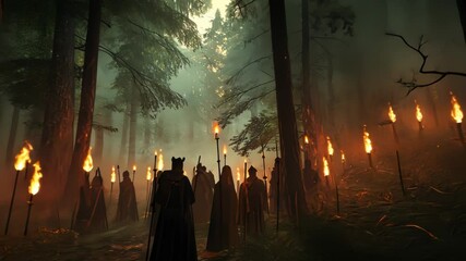 An Enigmatic Procession Through a Misty Forest - Powered by Adobe