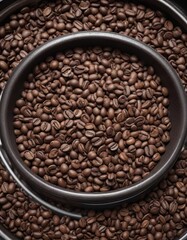 Fototapeta premium Coffee beans in a coffee roaster or drum roaster machine , coffee roasting machine, coffee drum roaster