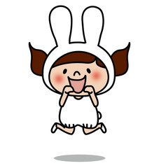 ぴょんと飛んでいる白うさぎの格好をした子供（女の子2）