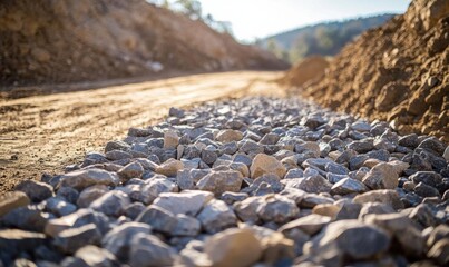 A gravel path alongside a dirt road in a natural setting.