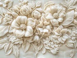 Delicate 3D Relief of Intricately Sculpted Flowers