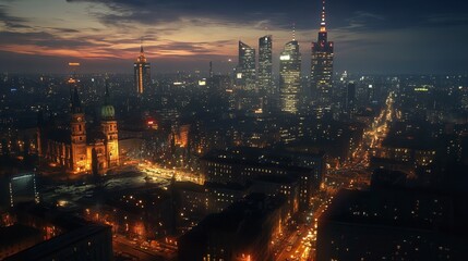 Fototapeta premium Amazing nighttime cityscape of Warszawa, the capital city of Poland.