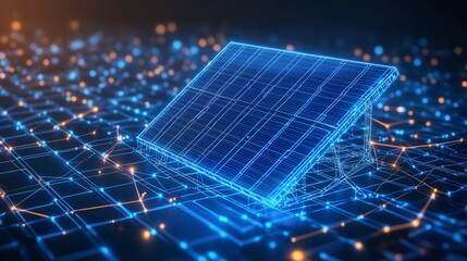  An abstract blue solar battery and solar panel illustration.