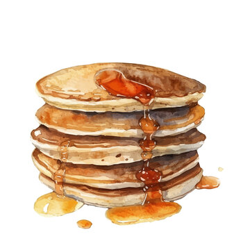 recommend clip art: A watercolor vector of pancakes with syrup, isolated on a white background. Pancakes vector.