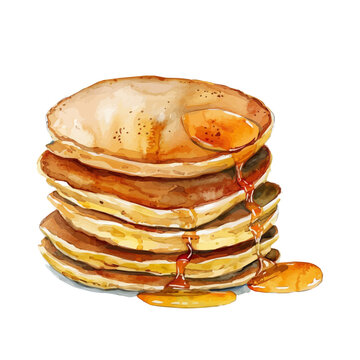 recommend clip art: A watercolor vector of pancakes with syrup, isolated on a white background. Pancakes vector.