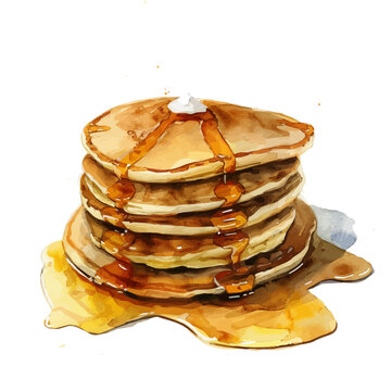 recommend clip art: A watercolor vector of pancakes with syrup, isolated on a white background. Pancakes vector.