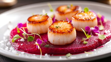 Seared Scallops on Beetroot Puree: A Culinary Delight