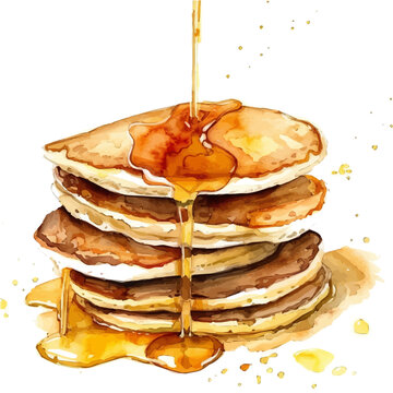 recommend clip art: A watercolor of pancakes with syrup, isolated on a white background. Pancakes vector.