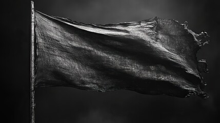 Black flag billowing in the wind, shown against a solid black background
