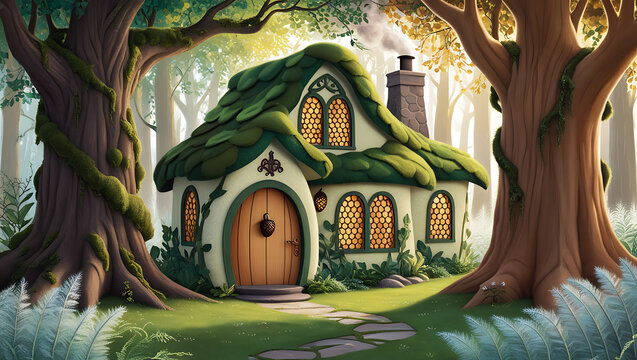 wooden house with grenery