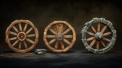  Wooden wheel. Digitally generated image isolated on black background.