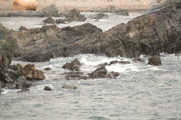 Image of waves crashing on Imrang Beach in Busan, Korea
