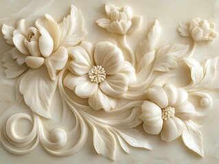 Fototapeta premium Delicate 3D Relief of Intricately Sculpted Flowers