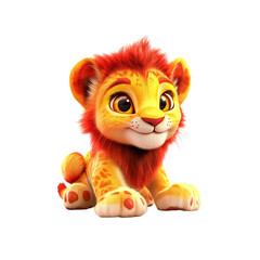 Adorable Cartoon Lion Cub, 3D Rendered Orange and Yellow Furry Kitten
