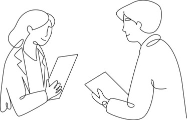 Business Discussion in Line Art