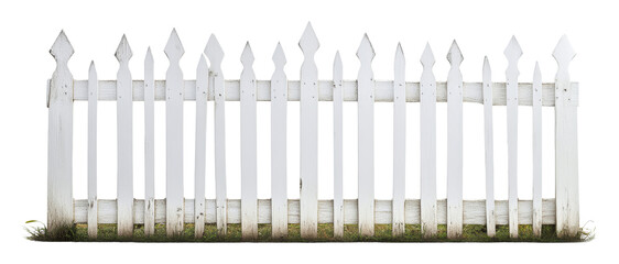 White picket fence with grass base, rustic boundary concept