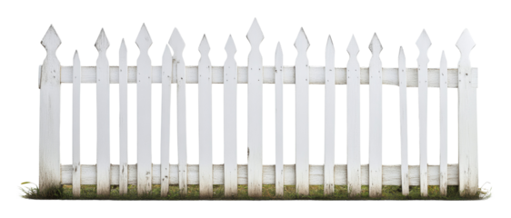 White picket fence with grass base, rustic boundary concept