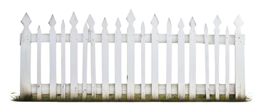 White picket fence with grass base, rustic boundary concept