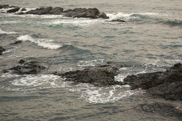 Image of waves crashing on Imrang Beach in Busan, Korea
