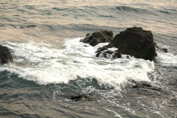 Image of waves crashing on Imrang Beach in Busan, Korea
