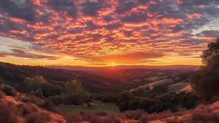 Fototapeta premium Fiery Sunset over Rolling Hills