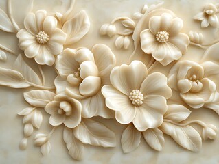 Delicate 3D Relief of Intricately Sculpted Flowers