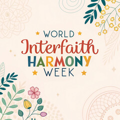 World Interfaith Harmony week Icon Design for Media Poster with different religion symbols