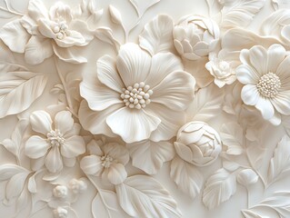 Delicate 3D Relief of Intricately Sculpted Flowers