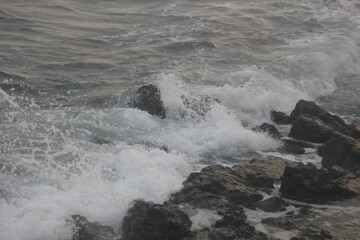 Image of waves crashing on Imrang Beach in Busan, Korea
