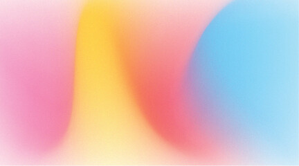 Colorful background with noise grain texture and blended yellow, pink, and blue gradient pattern mesh for modern and abstract design