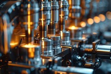 Close-up view of industrial machinery with intricate details and glowing elements.