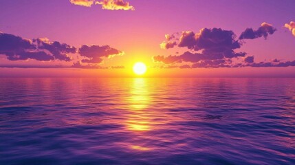 Obraz premium A serene sunset over calm ocean waters, creating a tranquil atmosphere.