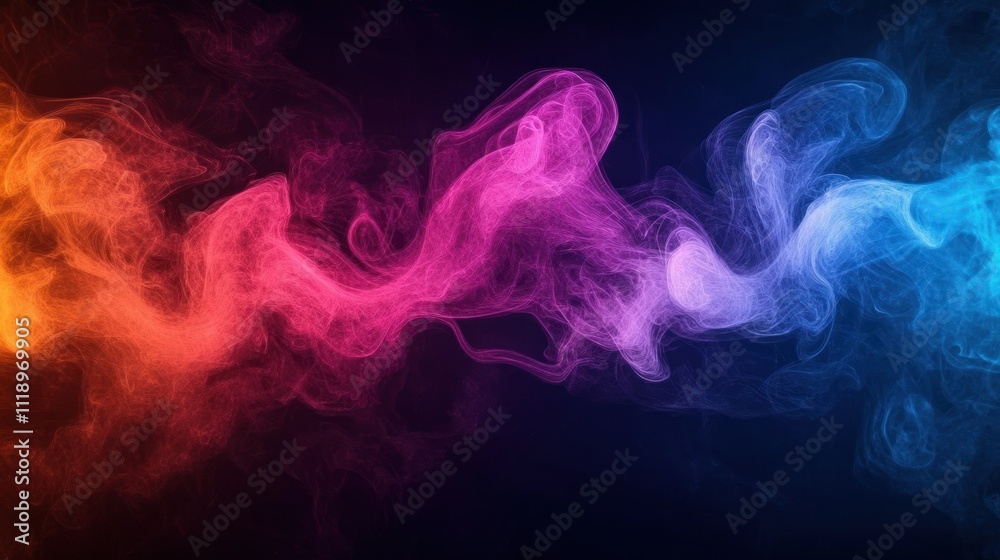 Poster colorful swirling smoke abstract design elements with glow effect on dark background